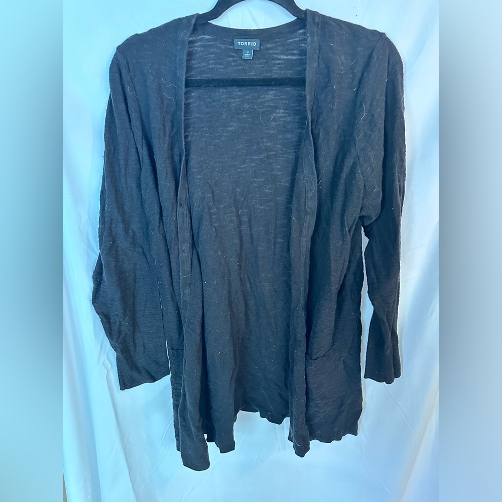 Torrid Black Slub Boyfriend Cardigan Button-Front Sweater Women's Size 3X